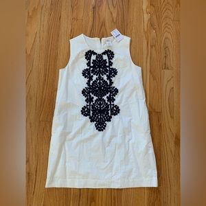 J Crew NWT size 10 white with navy gorgeous embroidery fully lined dress